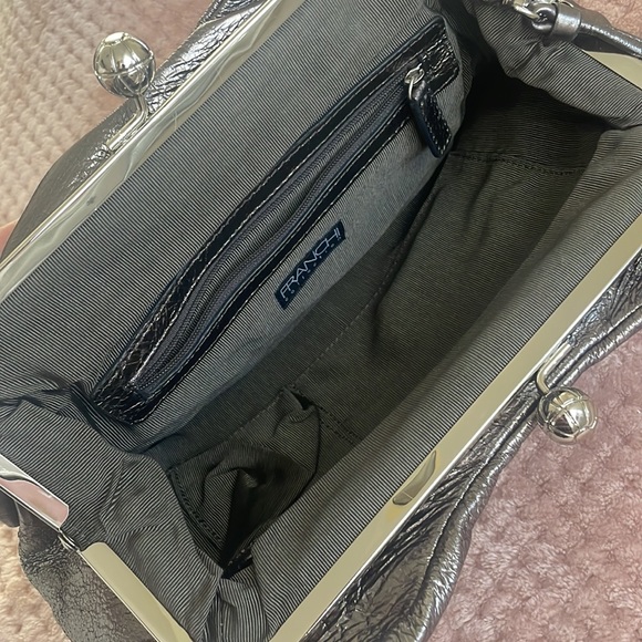 NEW | Elizabetta Franchi Ruched Silver Gunmetal Clutch Shoulder Bag Ball Clasp - Picture 5 of 5